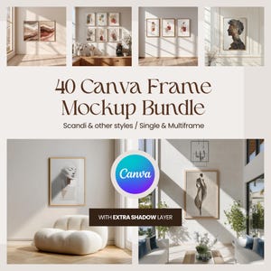 Canva-rammodellpaket, skandinaviskt, minimalistiska väggkonstmallar, vertikal - enkel - flera, skugglager