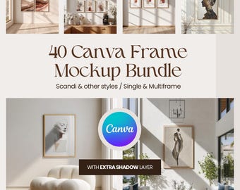 Pacchetto mockup di cornici Canva, Scandi, modelli di arte murale minimalista, verticale - singolo - multiplo, livello ombra
