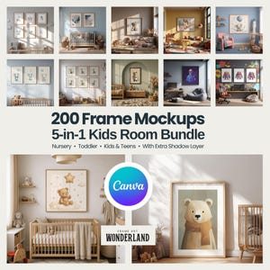 200 Canva Nursery Frame Mockups, Baby, Toddler & Kids Rooms, Shadow Layer