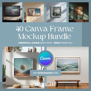Canva Rahmen Mockup Bundle, Horizontal, Quadratisch, 40 Einzelbilder, Schattenebene, Nahaufnahme, Gold