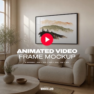 Frame Mockup Video DIN A Horizontal, Wide Scandi Landscape Art, Animated PSD + MP4 with Reel