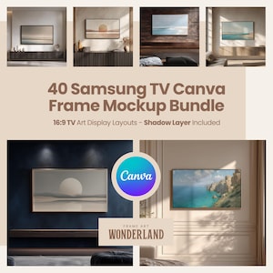 Mockupbundel canva tv-lijst, sjablonen 16:9 kunstmodus, schaduwlaag