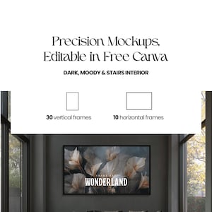 Canva Frame Mockup Bundle, Horizontal, Vertical Frames, Staircase, Shadow Layer, Dark Interior, 40 Mockups