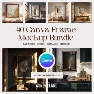Canva Frame Mockup Bundle, Bathroom Kitchen Bedroom Entryway, Vertical, Scandi Wall Art, Shadow Layer