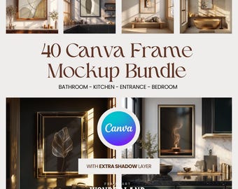 Canva Frame Mockup Bundle, Bathroom Kitchen Bedroom Entryway, Vertical, Scandi Wall Art, Shadow Layer