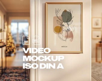 Video Frame Mockup, Christmas Mock, Gold, DIN A, A3 Poster, PSD, MP4, Vertical, Xmas