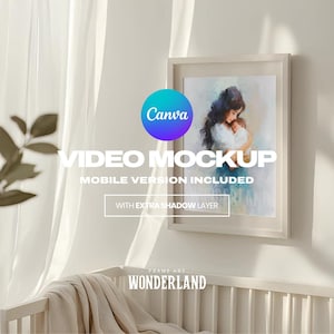 Canva Video Frame Mockup, Nursery Wall Art Mock, Editable Template, Square, Mobile, Shadow layer