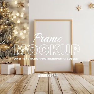 Christmas Frame Mockup, Wall Art Poster Mockup, DIN A, PSD, Digital Art Interior, Instant Download Photoshop Template, Vertical Frame, PSD
