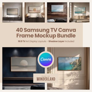 Canva TV Frame Mockup Bundle, 16:9 Art Mode Templates, Shadow Layer