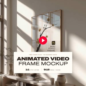 Frame Mockup Video DIN A, Gold Minimalist Room, Animated PSD + MP4 with Reel
