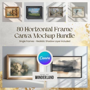 Pacchetto di 80 mockup di cornici Canva, cornici singole orizzontali ornate, vintage e moderne