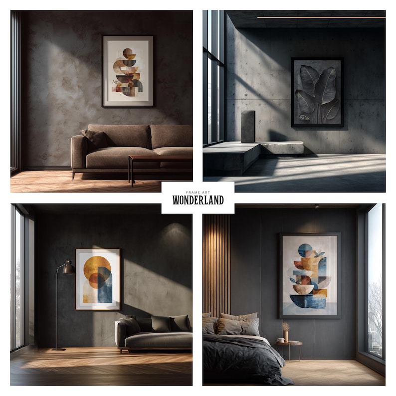 Canva Frame Mockup Bundle, Horizontal, Vertical Frames, Staircase, Shadow Layer, Dark Interior, 40 Mockups