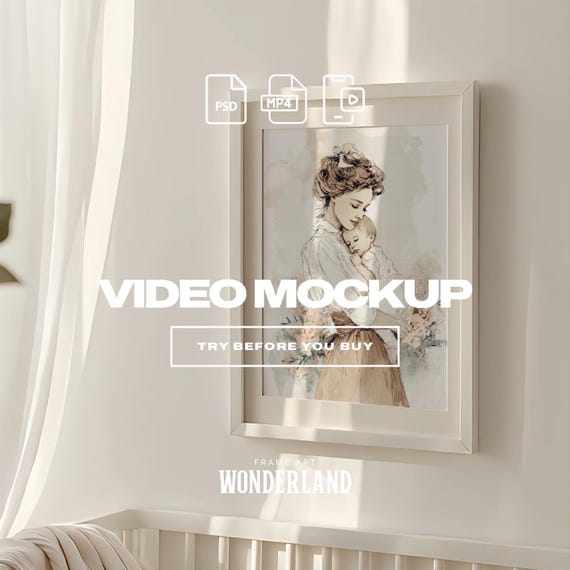 Video Frame Mockup, Vertical Nursery Mock-up, PSD, MP4, Baby interior, A3 Poster, Mobile