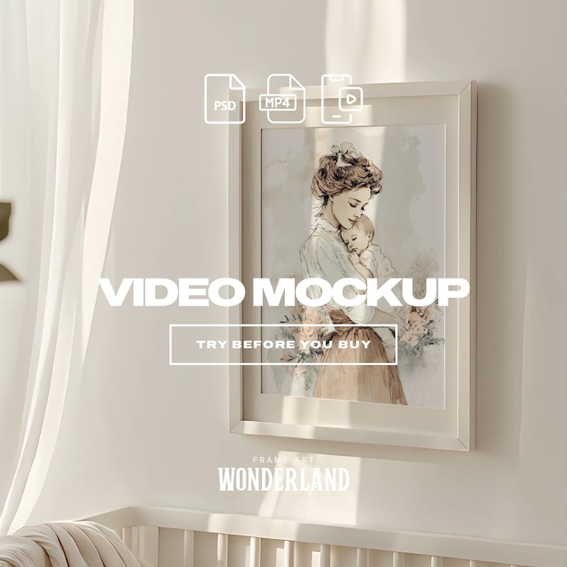 Video Frame Mockup, Vertical Nursery Mock-up, PSD, MP4, Baby interior, A3 Poster, Mobile