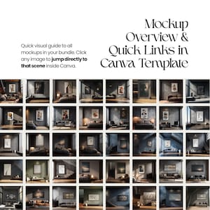 Canva Frame Mockup Bundle, Horizontal, Vertical Frames, Staircase, Shadow Layer, Dark Interior, 40 Mockups
