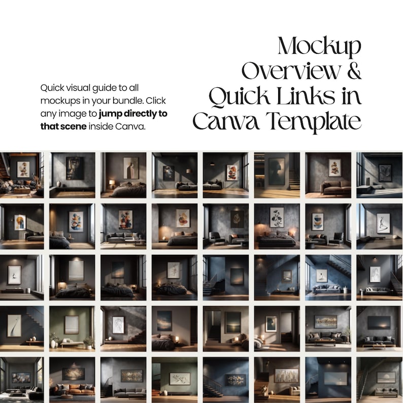 Canva Frame Mockup Bundle, Horizontal, Vertical Frames, Staircase, Shadow Layer, Dark Interior, 40 Mockups