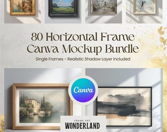 Paquete de 80 maquetas de marcos de Canva, horizontales individuales ornamentados, de estilo vintage y moderno.