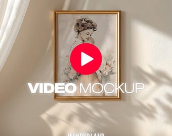 Video Frame Mockup, Animated Nursery Vertical Mock-up, PSD, MP4, Gold, DIN A Poster