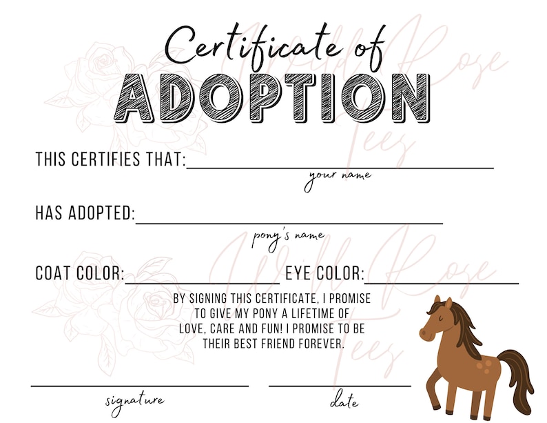 Adopt a Pony Certificate - Etsy