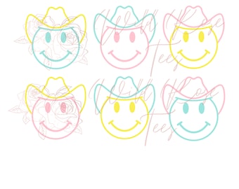 Caras sonrientes de vaquero de neón