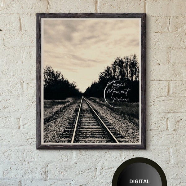 Train Printable - Railroad Track - Printable Train Track -Black White Railroad -Train Track Photo-Digital Train Track-Train Track Wall Decor