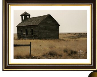 Fotografi av kyrka i Montana – Sepia landskapstryck (digital nedladdning)