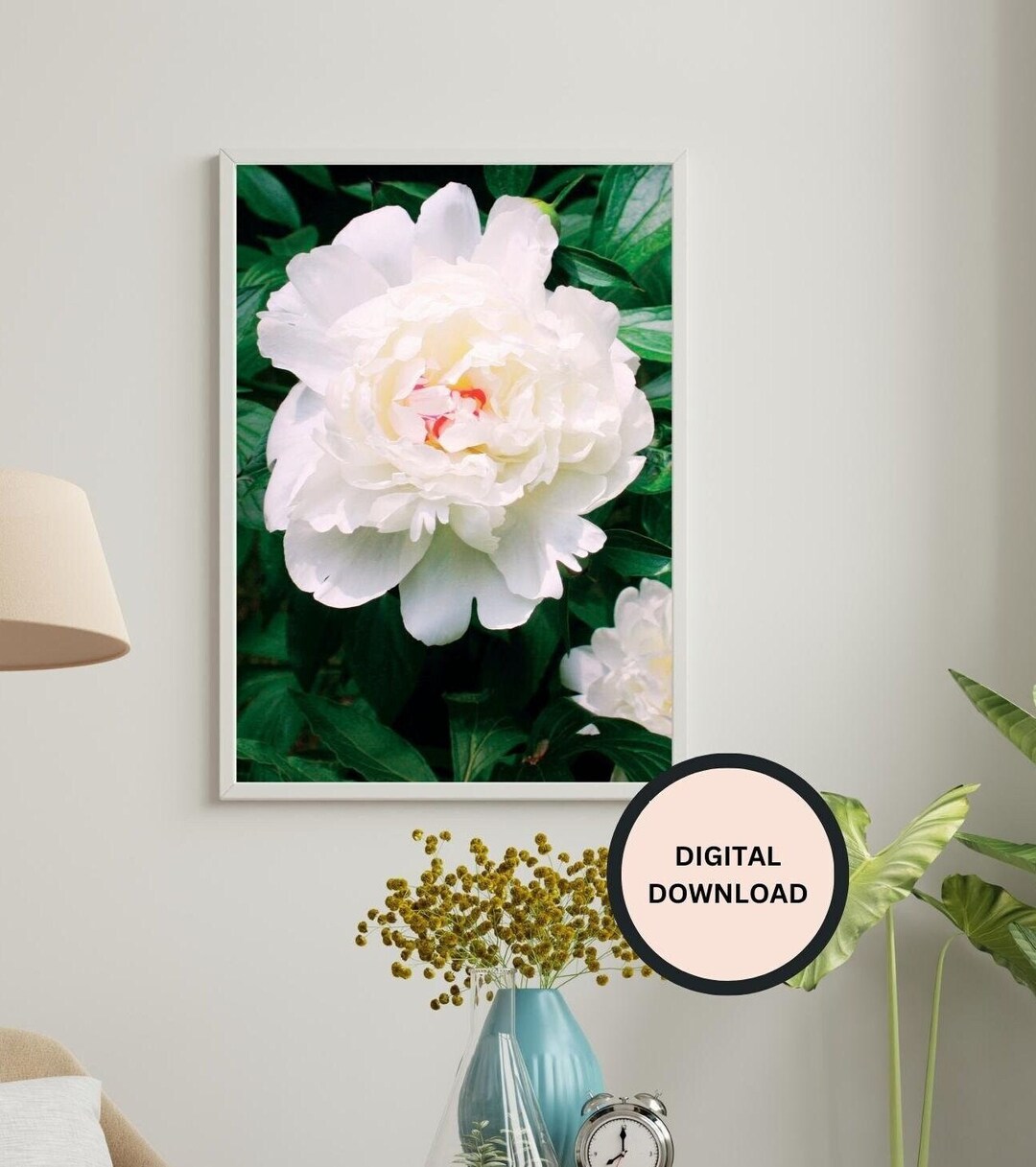 White Peony Flower Print - Surreal Floral Wall Decor (digital Download ...
