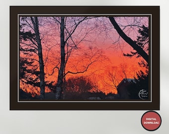 Red Sunset Field Photo: Country Landscape (Digital Download)