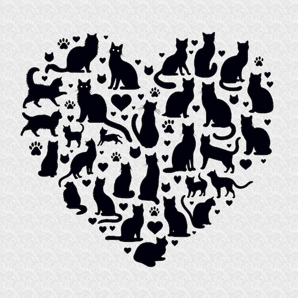 Cat Heart SVG, Valentine Cats SVG, Cat SVG, Valentine's Day Shirts Svg, Valentine Gift, Kid's Shirt Svg, Cut File Cricut, Silhouette