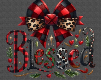 Coquette Blessed Thanksgiving PNG: Buffalo Plaid Bow (Digital Download)