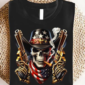 Patriotic Skull Cowboy PNG, 4th of July Western Design, America Flag Hat & Bandana Png, Memorial Day, 4th of July, American Flag Shirt