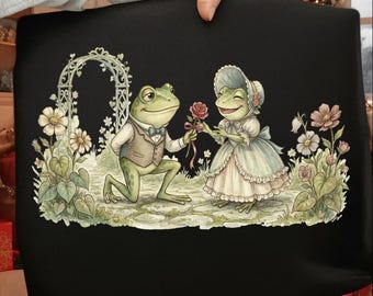 Vintage Frog Valentine PNG, Romantic Frog Couple Lover, Whimsical Love Frog Art, Valentines Day, Couple Lover Png, Funny Valentine Tshirt