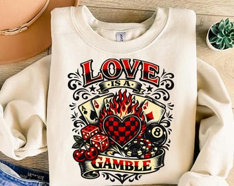 Love Is A Gamble PNG, Edgy Valentines Country Shirt Design, Retro Cowboy Casino Collage, Wild West Rodeo Graphic, Wild T-Shirt Design