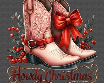 Cowgirl Christmas PNG: Western Holiday Boots (Digital Download)