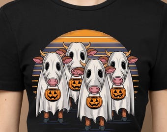 Spooky Ghost Cows PNG: Funny Halloween Fall Design (Digital Download)
