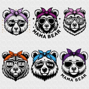 ママベアバンドルSVG、バンダナ付きマザーベア、マミーSVG、プレママ、ママシャツデザイン、クマのママ、Cricut、カットファイル、Silhouette