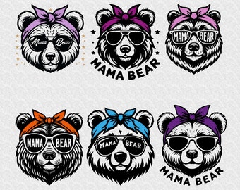 Mama Bear Bundle SVG, Mother Bear with Bandana, Mummy SVG, Mom To Be, Mom Shirt Design, Bears Mom, Cricut, cut files, Silhouette