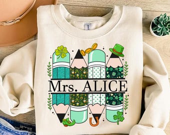 St.Patricks Day Teacher Pencil PNG, Lucky Teacher Png, Custom Name Teacher, Teacher St Patrick Png, Shamrock Png, Teacher Gift, St.Patricks