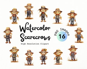 Clipartbundel aquarel vogelverschrikker – Herfst Halloween, png (digitale download)