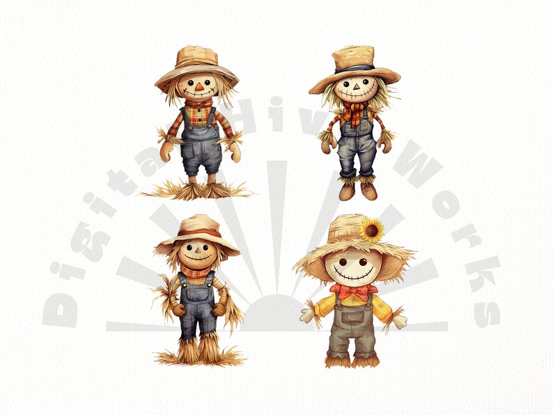 Watercolor Scarecrows Clipart Bundle - PNG Format With Transparent ...