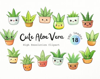Cute Aloe Vera Clipart Bundle - PNG Format With Transparent Background |  Kawaii Plants Clip Art | Kawaii Desert Plants | Cartoon Plants - Etsy