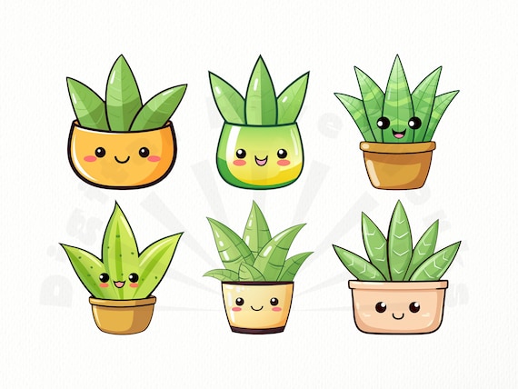 Cute Aloe Vera Clipart Bundle - PNG Format With Transparent Background |  Kawaii Plants Clip Art | Kawaii Desert Plants | Cartoon Plants - Etsy