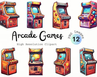 Arcade Games Clipart / 12 imágenes PNG para fanáticos de los juegos retro / Arcade Machines / Pac-Man / Joystick / Nickle Arcade / Video Games / Gaming