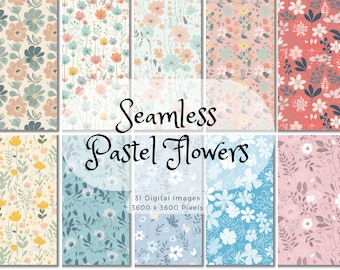 Padrões florais em tons pastel sem emenda, papel para scrapbook (download digital)