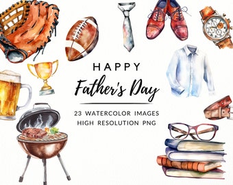 Watercolor Father's Day Clipart, Super Dad PNG Images (Instant Download)