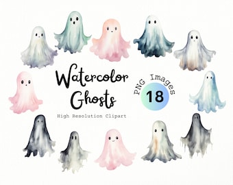Aquarell Geist Clipart Bundle - süße Halloween PNG Bilder (digitaler Download)