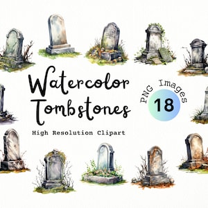 Clipartbundel aquarel grafstenen - png-indeling met transparante achtergrond | Grafstenen | Grafstenen | Begraafplaats Kerkhof | Halloween