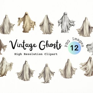 Paquete de imágenes prediseñadas de fantasmas vintage - formato PNG con fondo transparente / Vintage Sheet Ghost Clip Art / Vintage Halloween / Casa embrujada