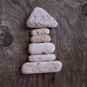 Set di 6 pezzi di pietra a  forma di bastoncino e triangolo, levigati dal mare, porosi, bricolage, quadri,acquari, segnaposto, N 158