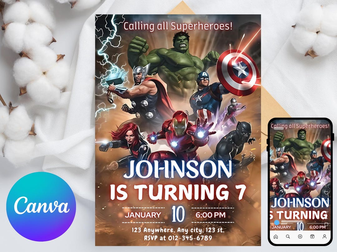 Editable Superheroes Birthday Invitation Template, Spider-man Iron Man ...